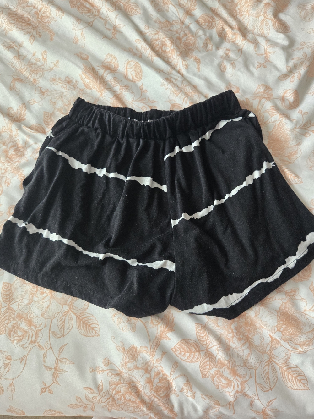 SHEIN Black Shorts with White Tie-Dye Stripes